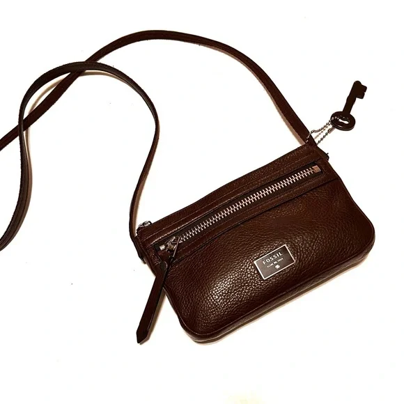 Fossil Rich Chocolate Brown Pebble Leather Crossbody Bag EC - Picture 1 of 8